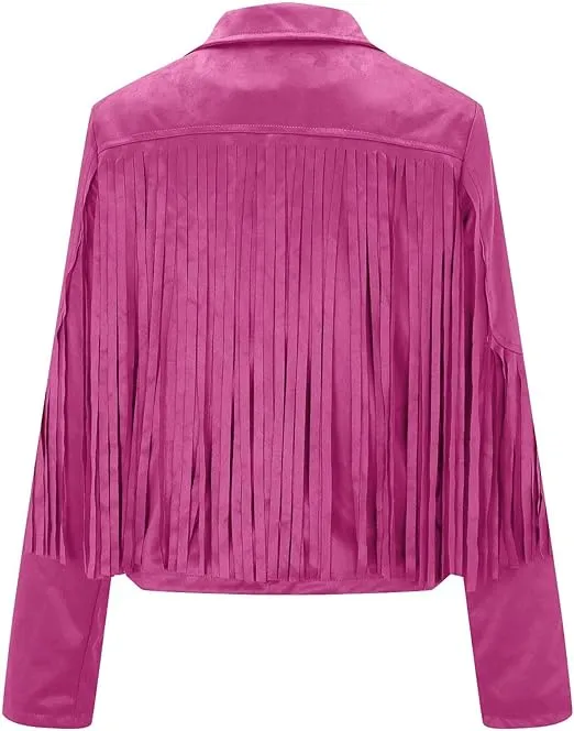 Western Fringe Pink Leather Jacket for Women WFJ915