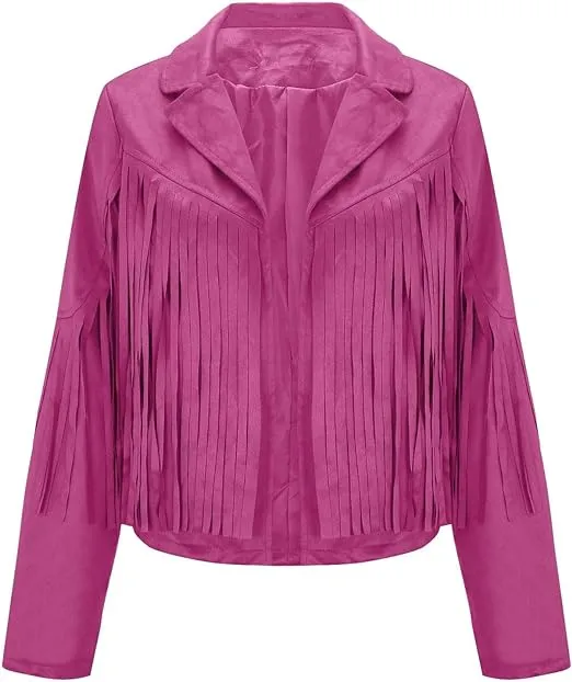 Western Fringe Pink Leather Jacket for Women WFJ915
