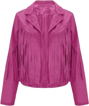Western Fringe Pink Leather Jacket for Women WFJ915