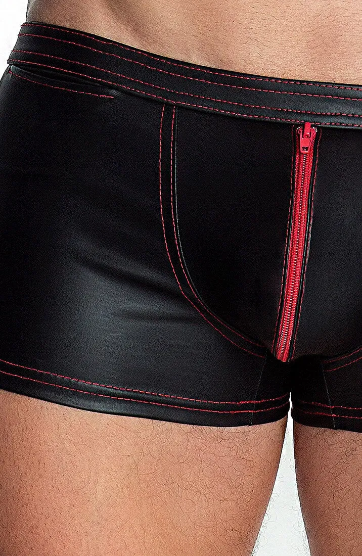 Wet look boxer shorts with red zip - Red Out