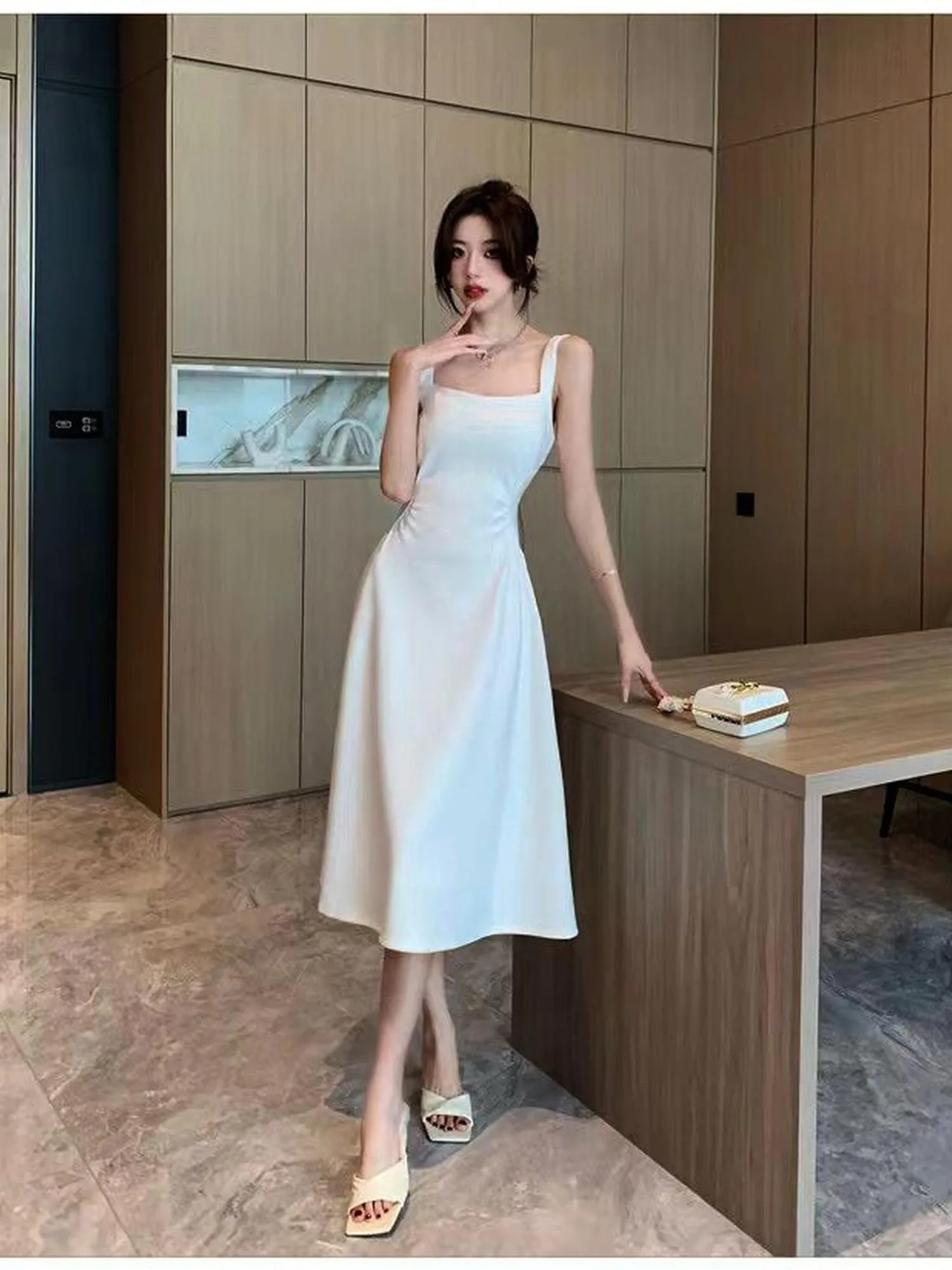 White Square Necked Dress