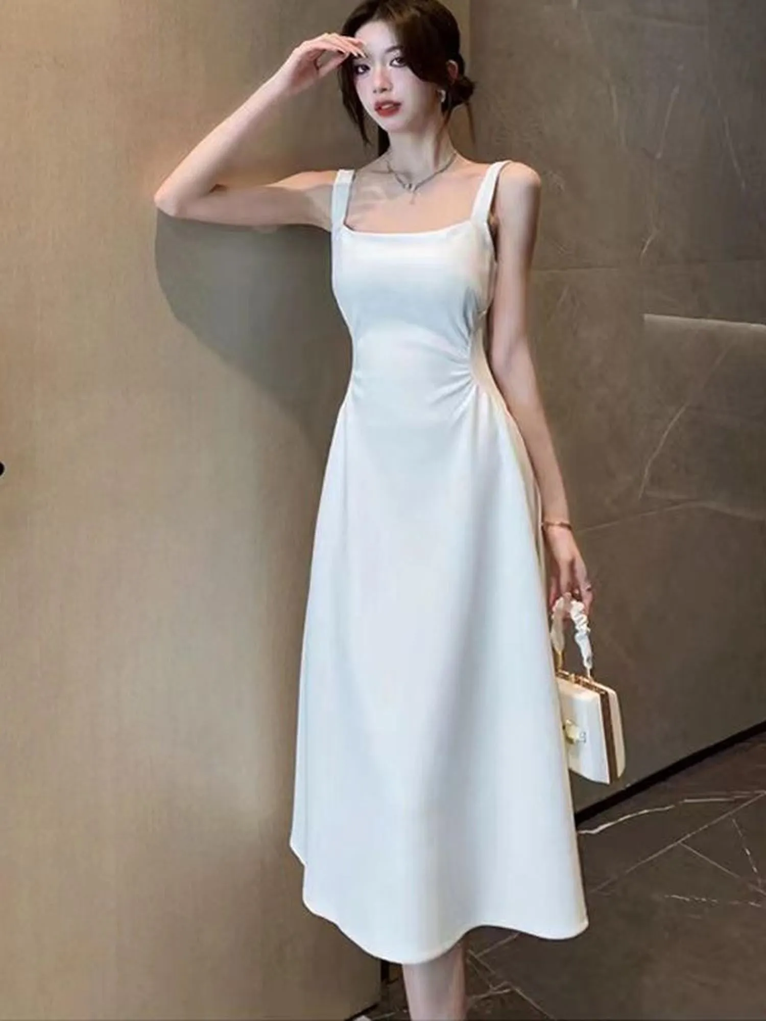 White Square Necked Dress