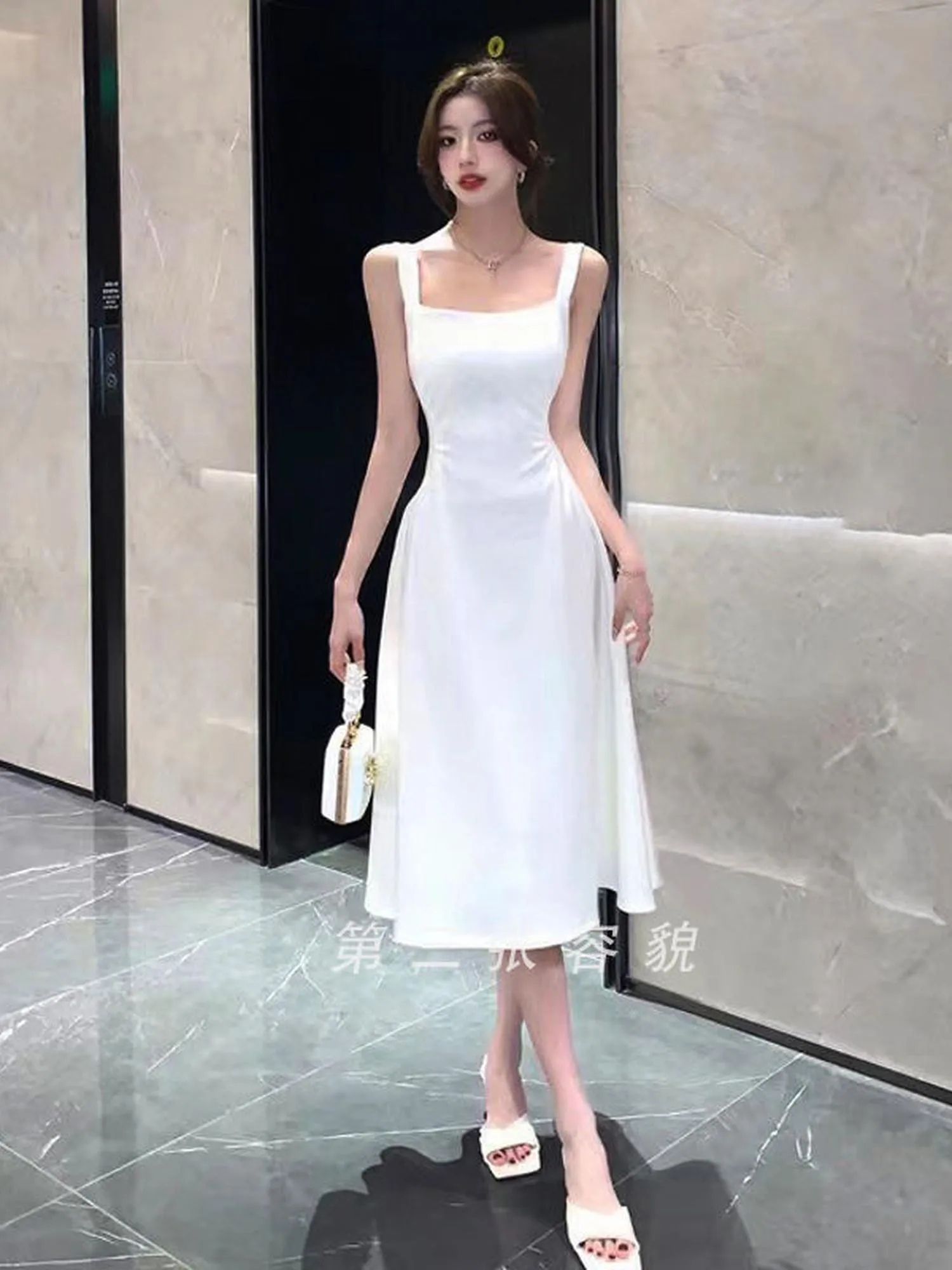 White Square Necked Dress
