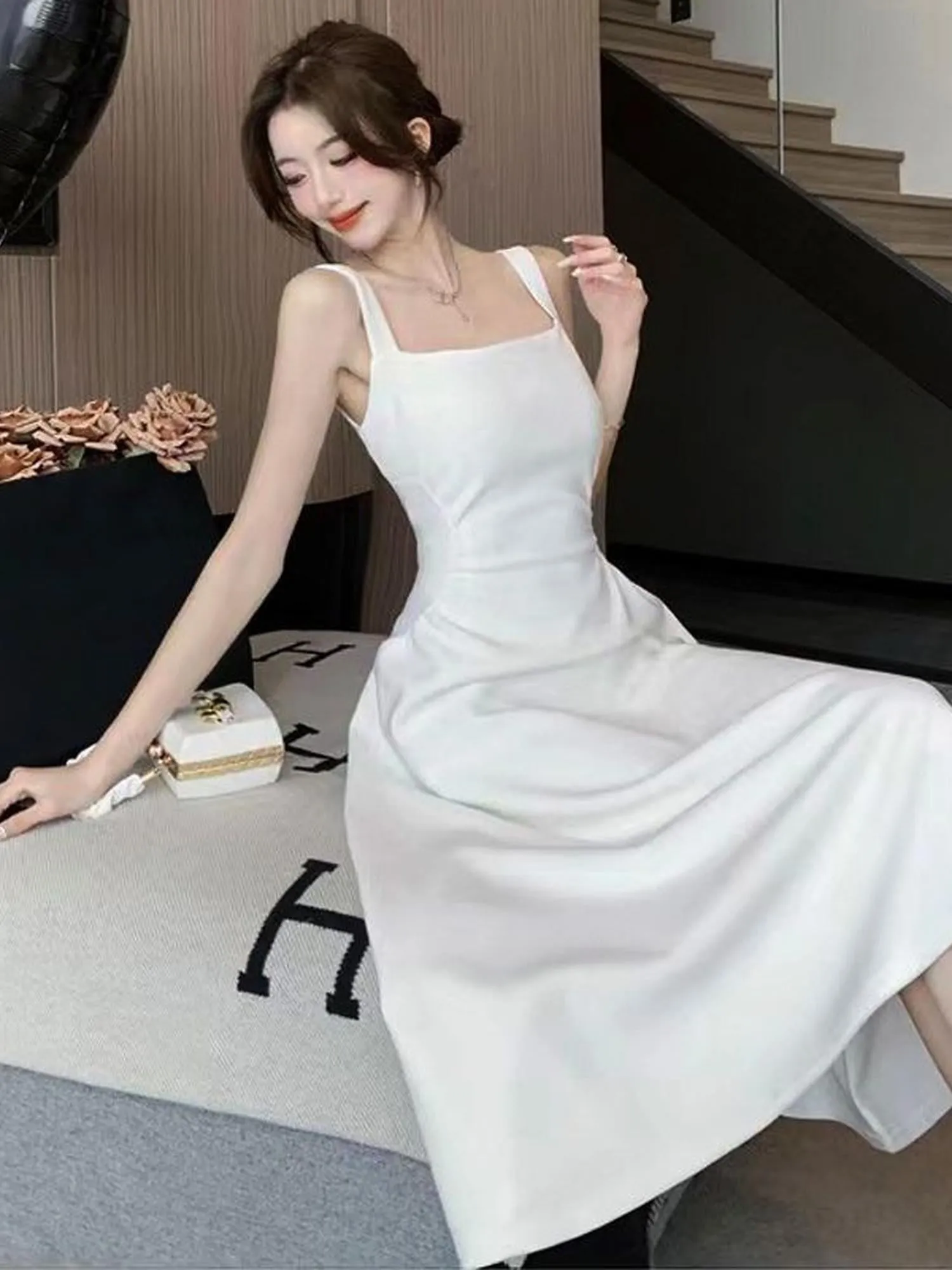 White Square Necked Dress