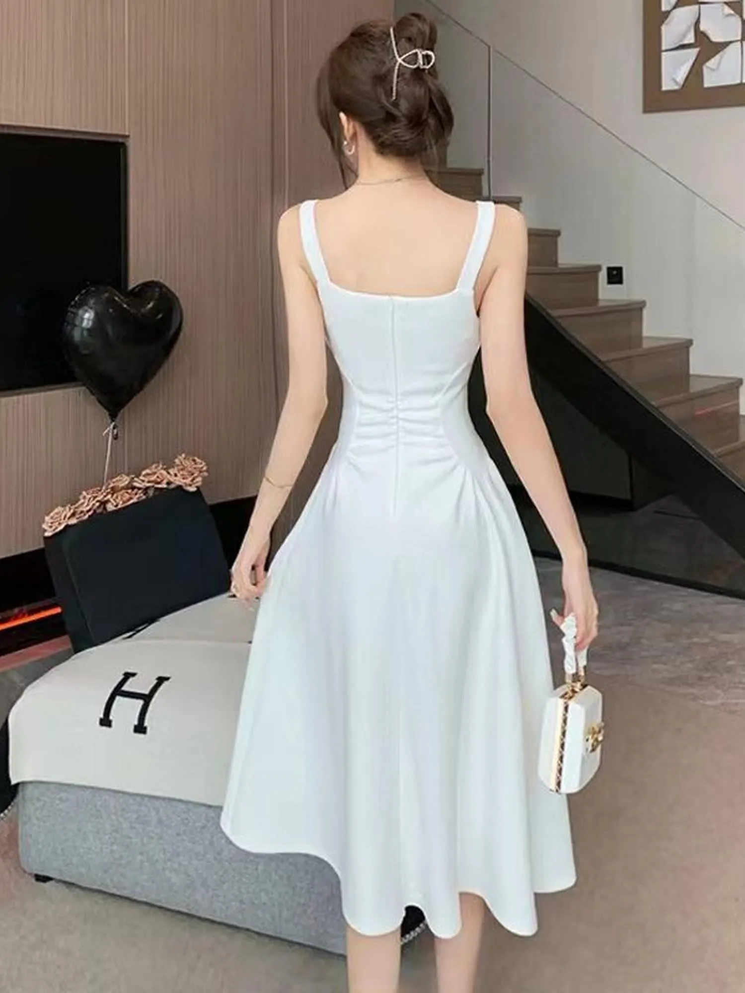 White Square Necked Dress