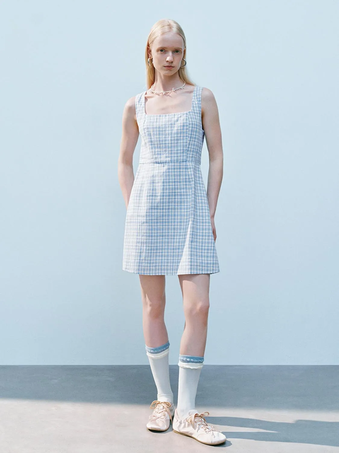 Wide Strap Plaid Dresses