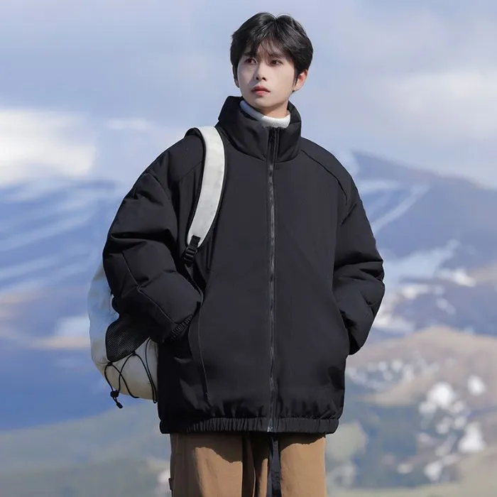 Windproof Relaxed-Fit Full Zip Puffer Jacket in Solid Colors