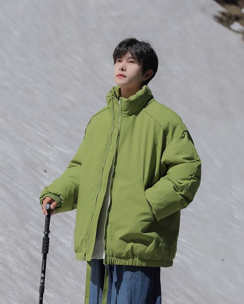 Windproof Relaxed-Fit Full Zip Puffer Jacket in Solid Colors