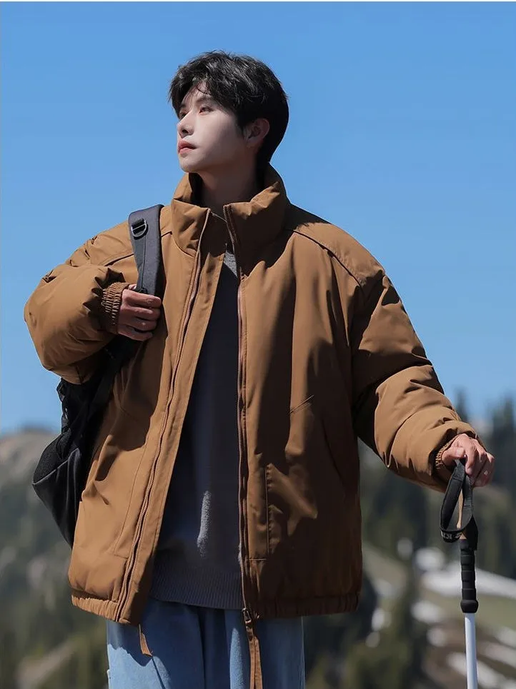 Windproof Relaxed-Fit Full Zip Puffer Jacket in Solid Colors