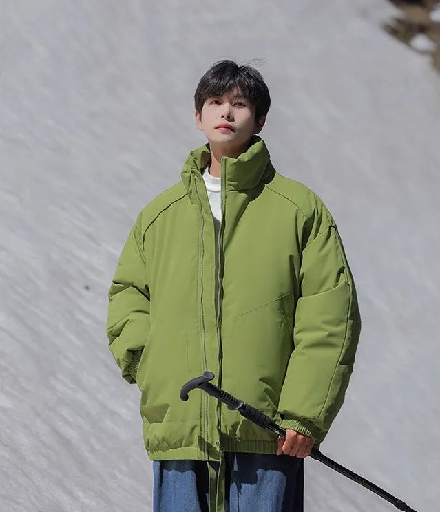 Windproof Relaxed-Fit Full Zip Puffer Jacket in Solid Colors