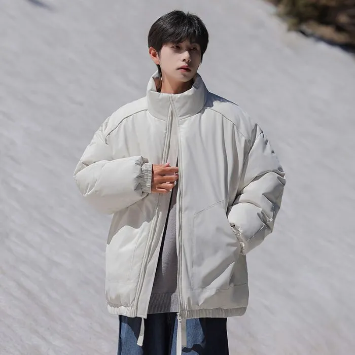 Windproof Relaxed-Fit Full Zip Puffer Jacket in Solid Colors