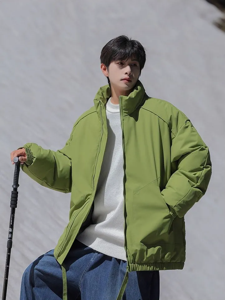 Windproof Relaxed-Fit Full Zip Puffer Jacket in Solid Colors