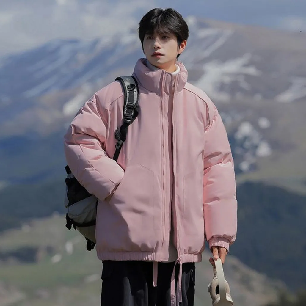 Windproof Relaxed-Fit Full Zip Puffer Jacket in Solid Colors