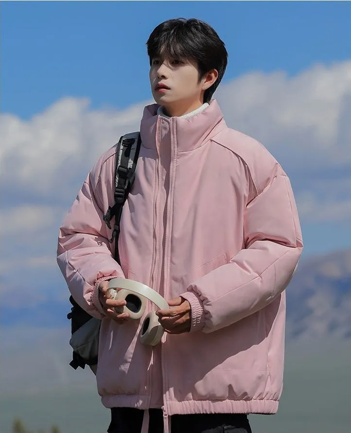 Windproof Relaxed-Fit Full Zip Puffer Jacket in Solid Colors