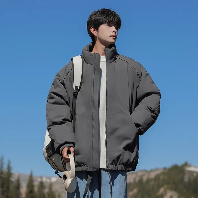 Windproof Relaxed-Fit Full Zip Puffer Jacket in Solid Colors