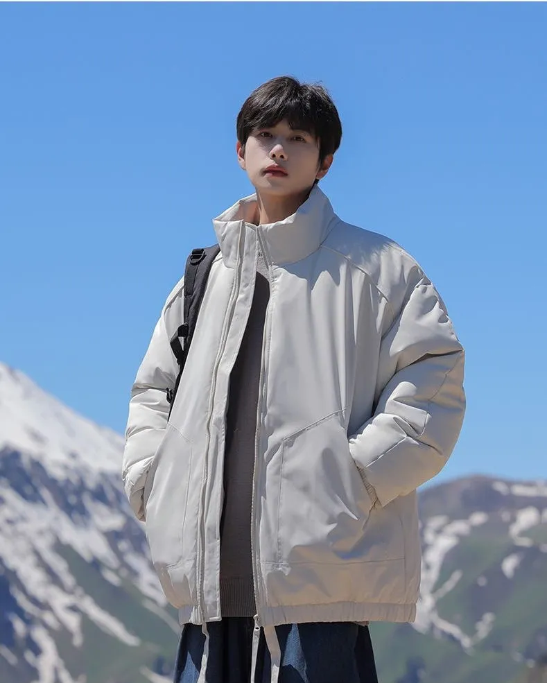 Windproof Relaxed-Fit Full Zip Puffer Jacket in Solid Colors