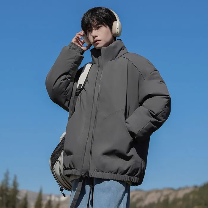 Windproof Relaxed-Fit Full Zip Puffer Jacket in Solid Colors