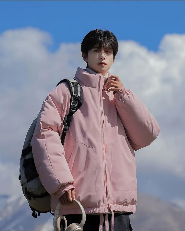 Windproof Relaxed-Fit Full Zip Puffer Jacket in Solid Colors