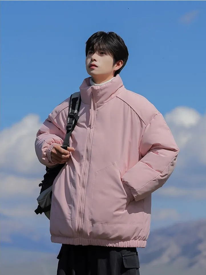 Windproof Relaxed-Fit Full Zip Puffer Jacket in Solid Colors