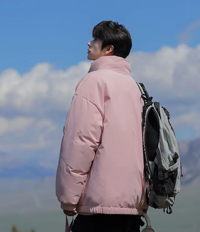 Windproof Relaxed-Fit Full Zip Puffer Jacket in Solid Colors