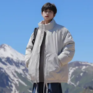 Windproof Relaxed-Fit Full Zip Puffer Jacket in Solid Colors