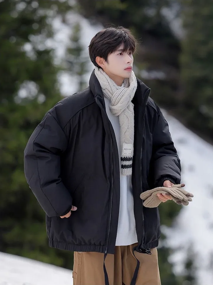 Windproof Relaxed-Fit Full Zip Puffer Jacket in Solid Colors