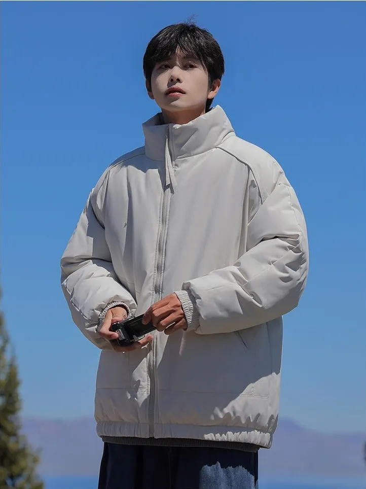Windproof Relaxed-Fit Full Zip Puffer Jacket in Solid Colors