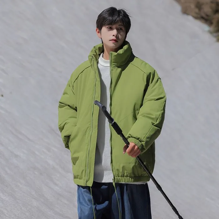 Windproof Relaxed-Fit Full Zip Puffer Jacket in Solid Colors
