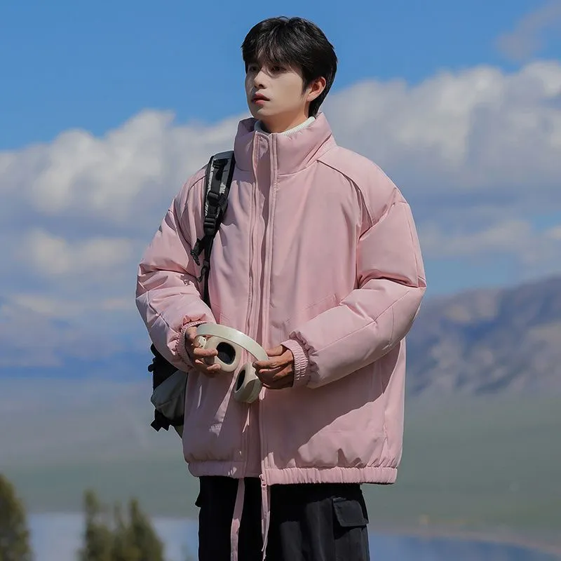 Windproof Relaxed-Fit Full Zip Puffer Jacket in Solid Colors