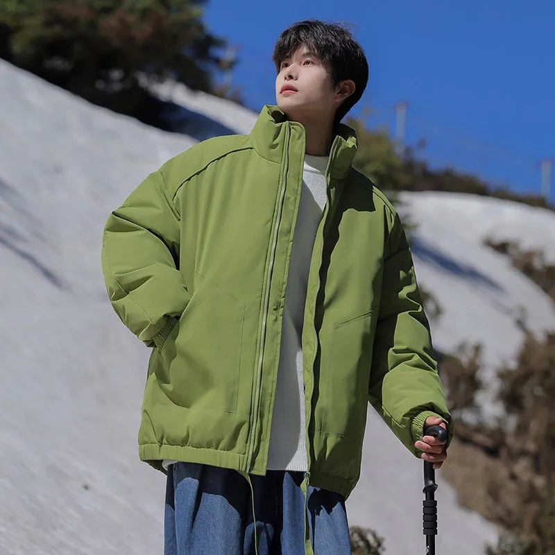 Windproof Relaxed-Fit Full Zip Puffer Jacket in Solid Colors