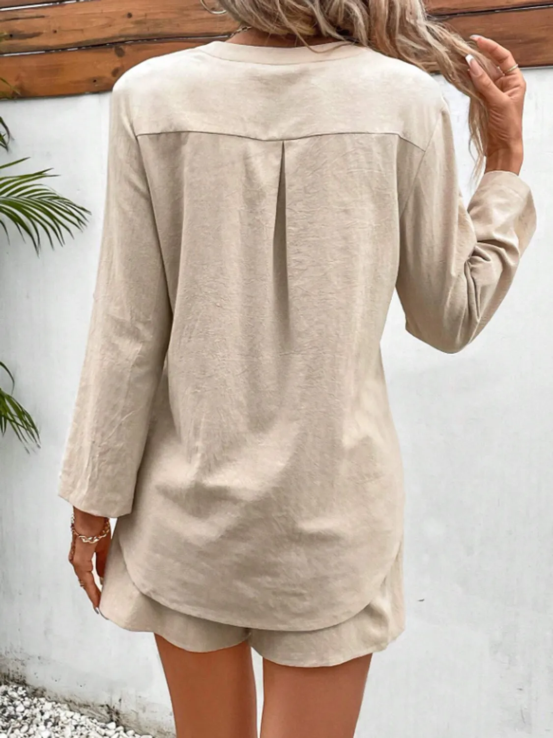Winifred Notched Long Sleeve Top and Shorts Set