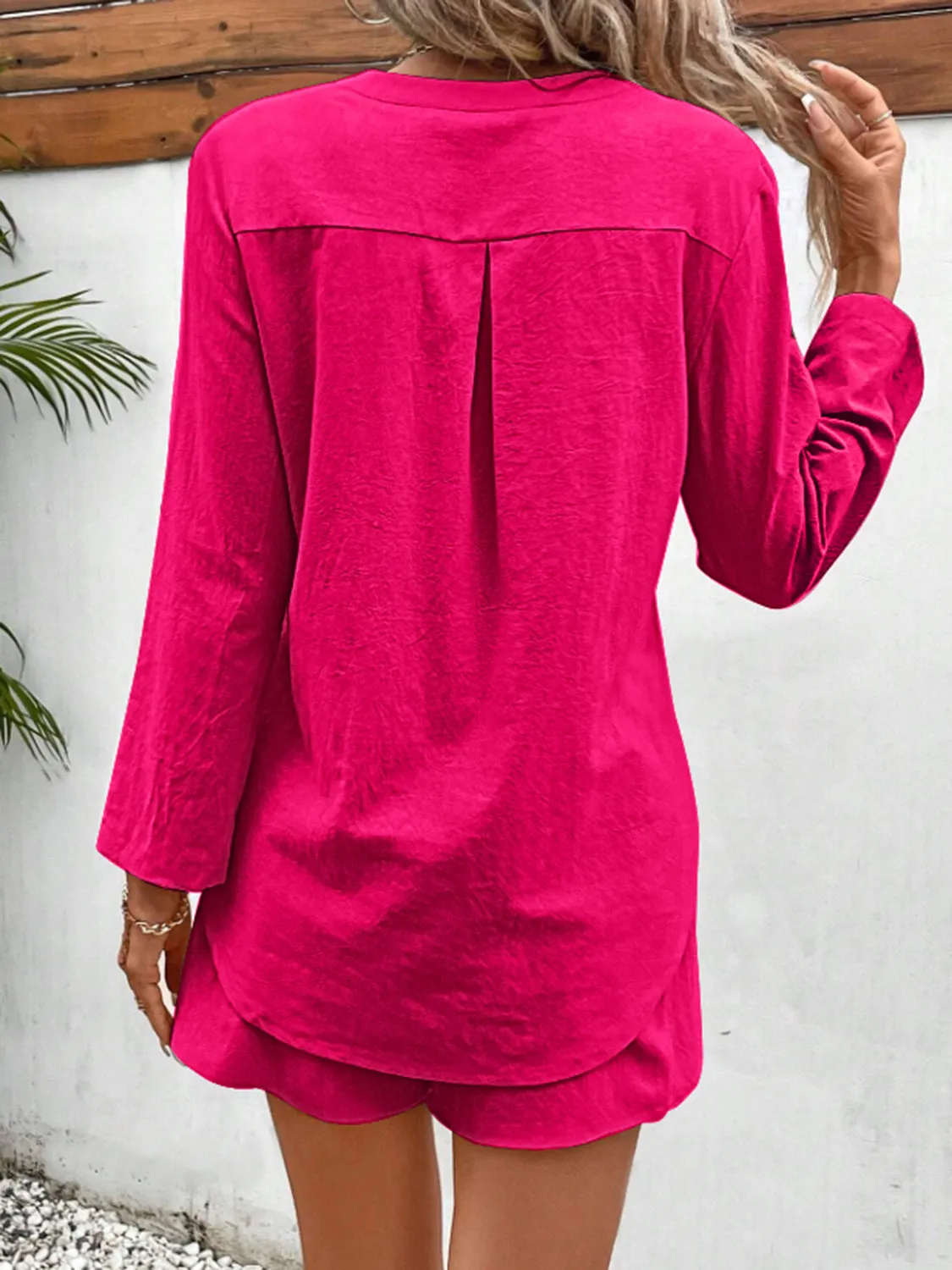 Winifred Notched Long Sleeve Top and Shorts Set