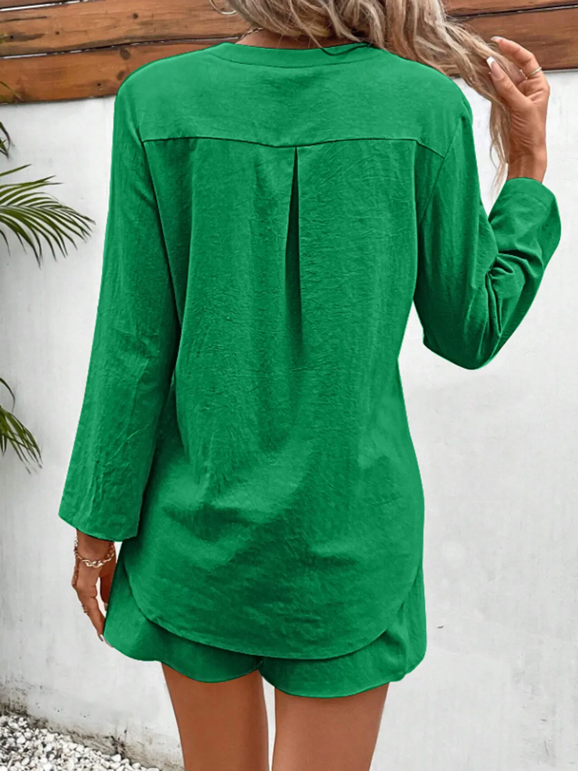 Winifred Notched Long Sleeve Top and Shorts Set
