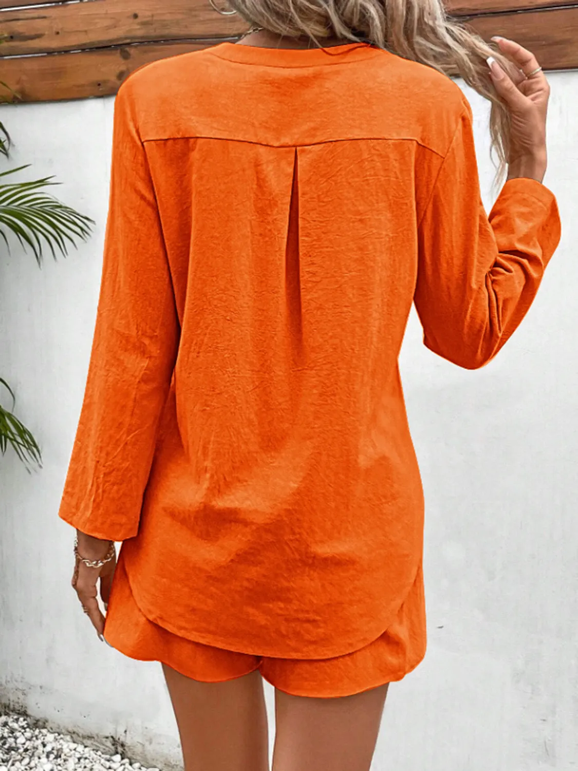 Winifred Notched Long Sleeve Top and Shorts Set