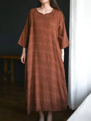 Women Summer Floral O-Neck 100%Cotton Loose Dress