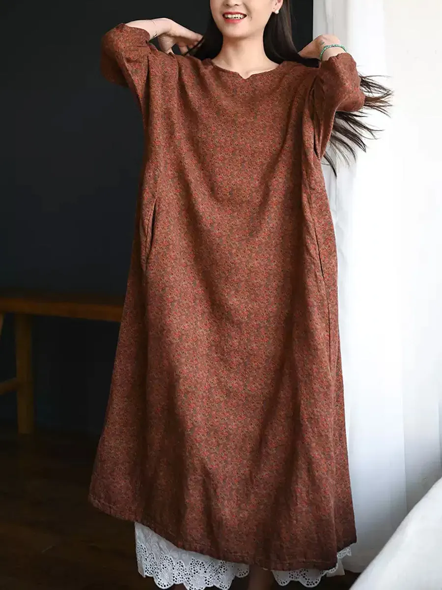 Women Summer Floral O-Neck 100%Cotton Loose Dress