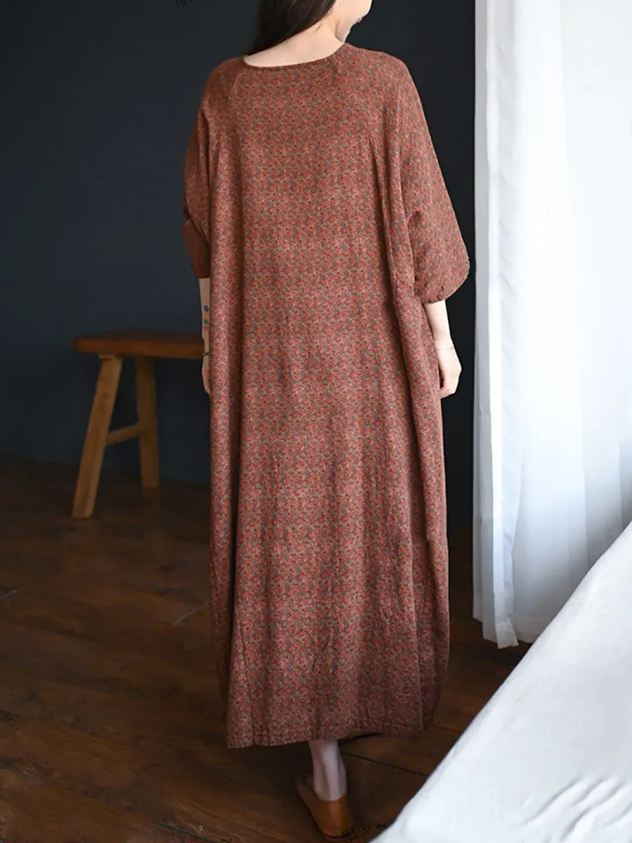 Women Summer Floral O-Neck 100%Cotton Loose Dress