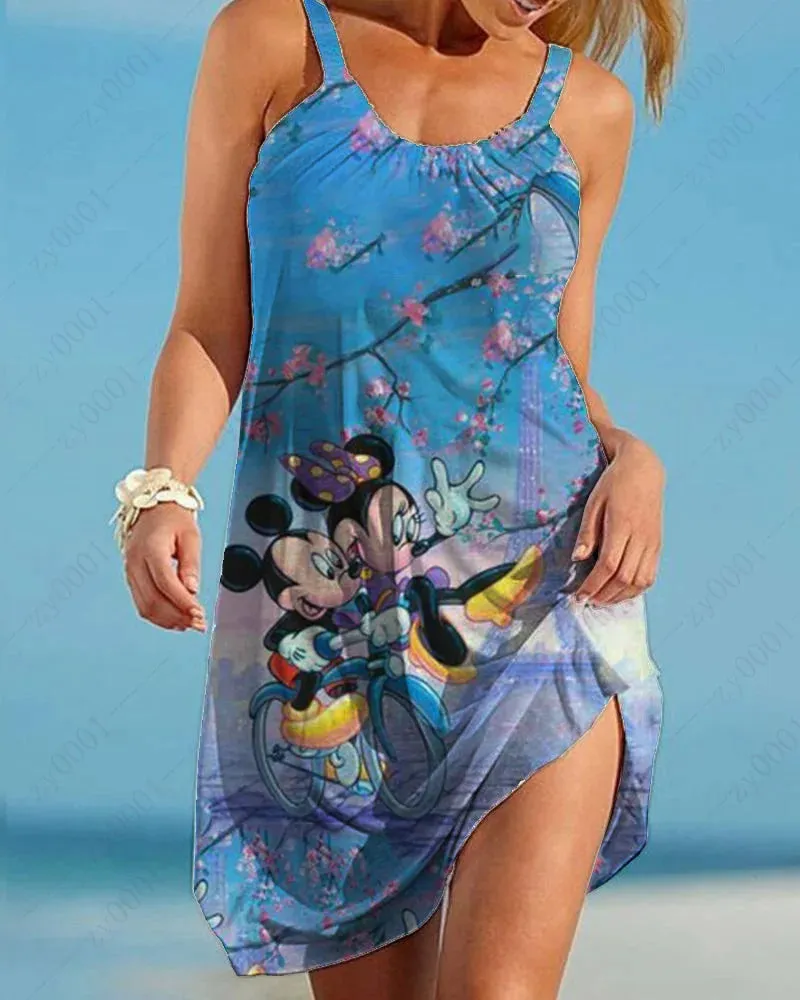 Women's Boho Disney Mickey Mouse Dresses Women's Elegant Dresses Women's Dresses Slings Sleeveless Beach Dresses Loose Sexy