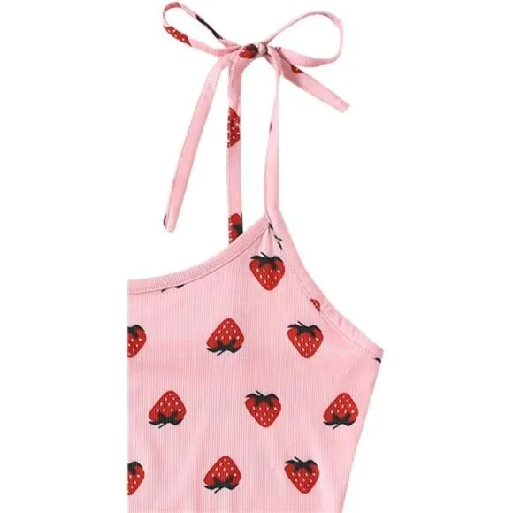 Women's Summer Strawberry Print Cami Top and Shorts Sleepwear Pajamas Set