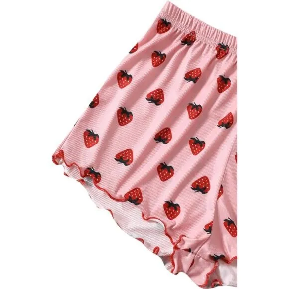 Women's Summer Strawberry Print Cami Top and Shorts Sleepwear Pajamas Set