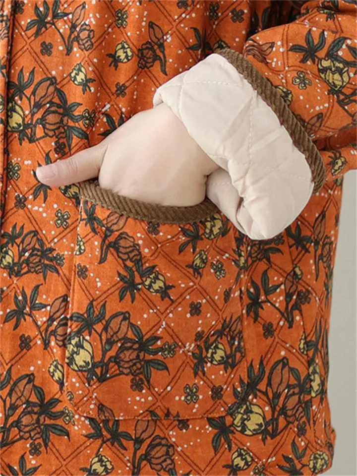 Women's Vintage Stand Collar Button Mini Floral Print Cotton Coat