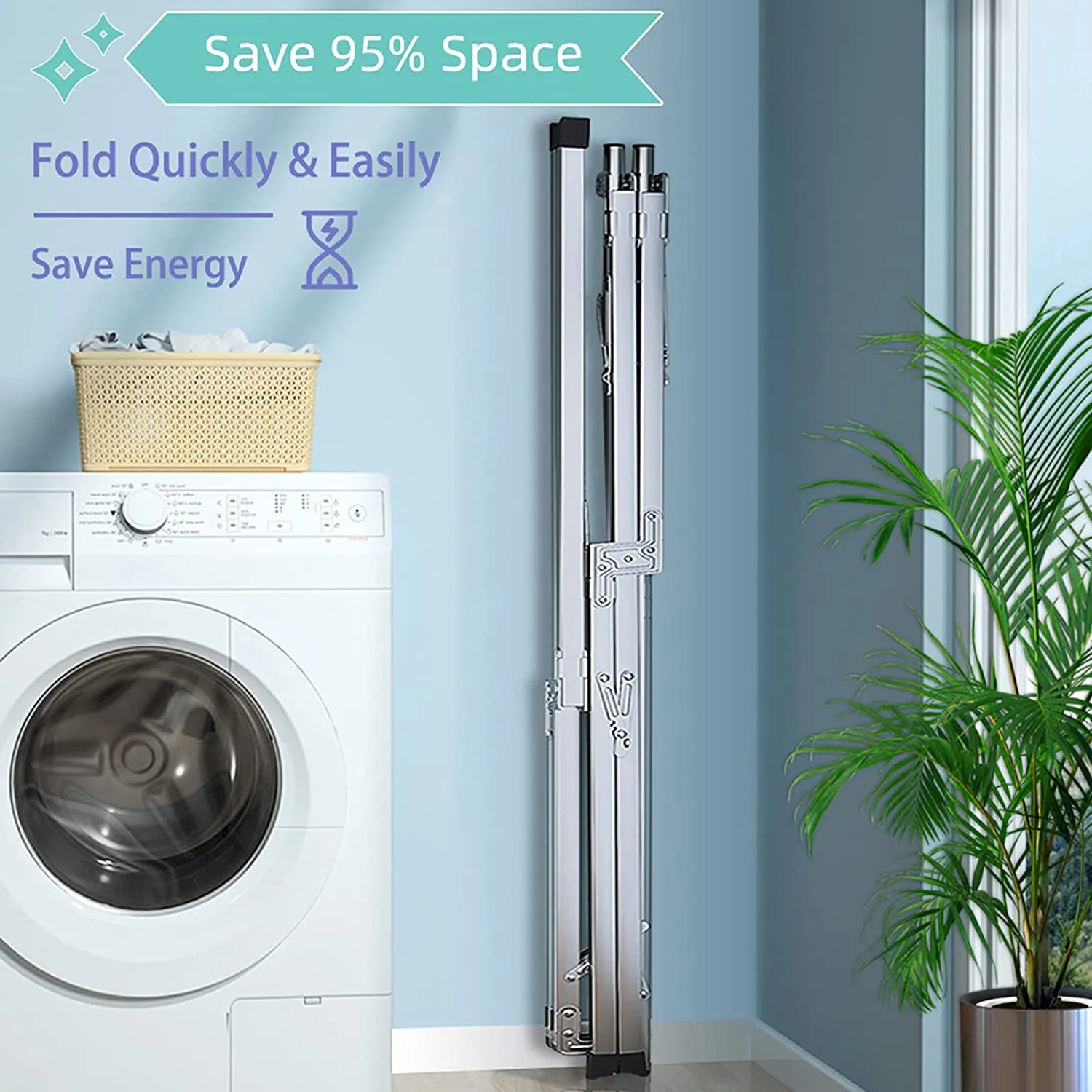 YACASA Clothes Drying Rack, 79 inch Heavy Duty Stainless Steel Laundry Drying Rack, Foldable &Length Adjustable Space Saving Garment Rack, with 20 Windproof Hooks.