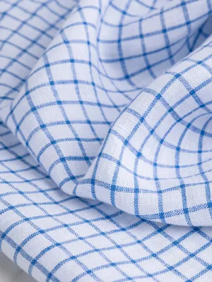 Yarn Dyed Check Irish Linen Deadstock - White   Blue - Swatch