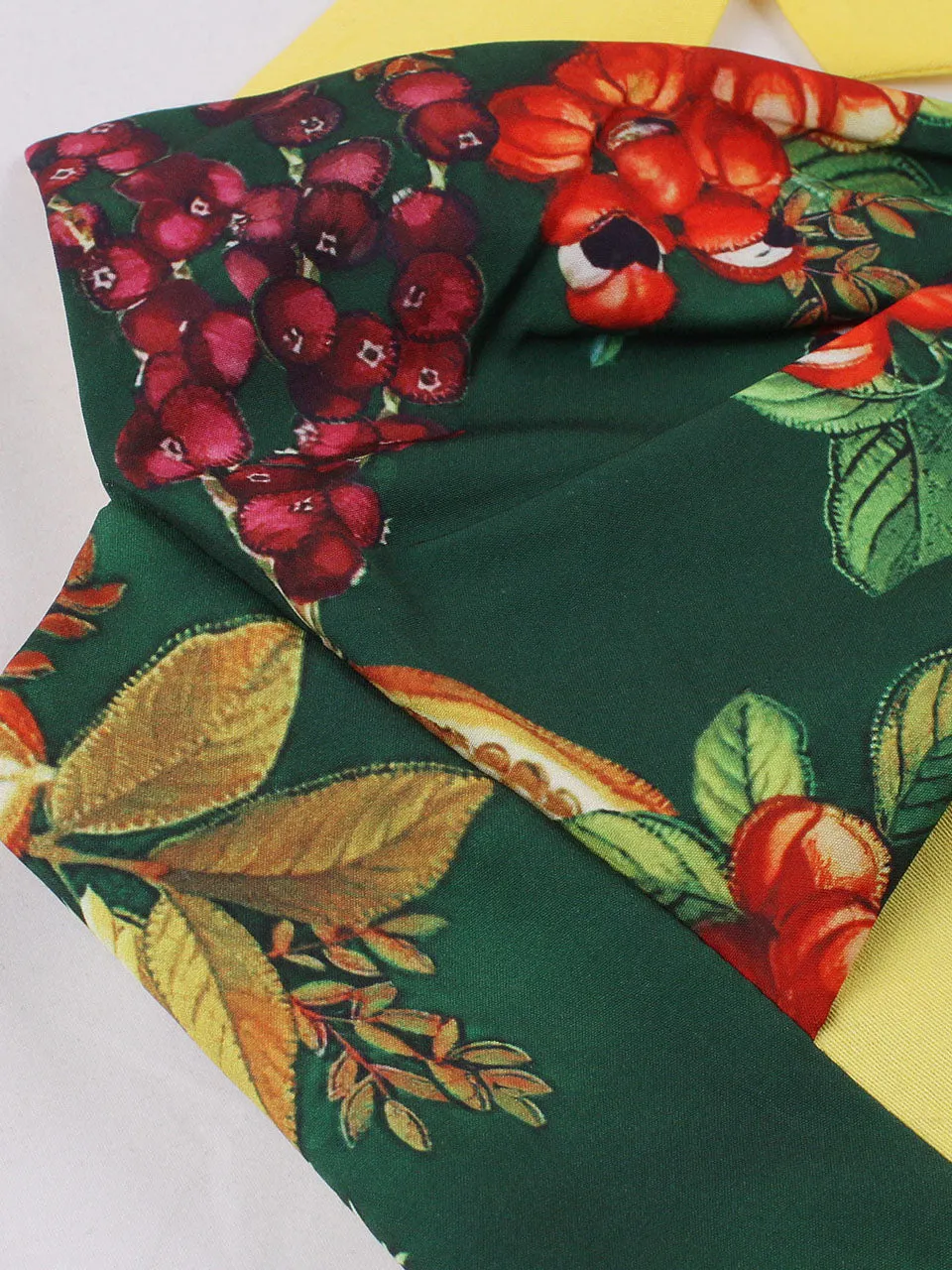 Yellow Floral Print Off the Shoulder High Waist Halter 1950 Dress