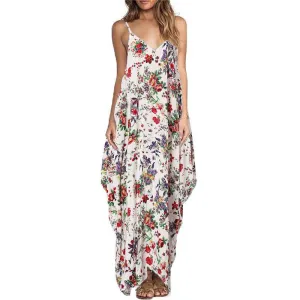 ZANZEA Boho Long Dress Women's Spaghetti Strap Backless Floral Print Loose Sleeveless Maxi Beach Dresses Plus Size Vestidos