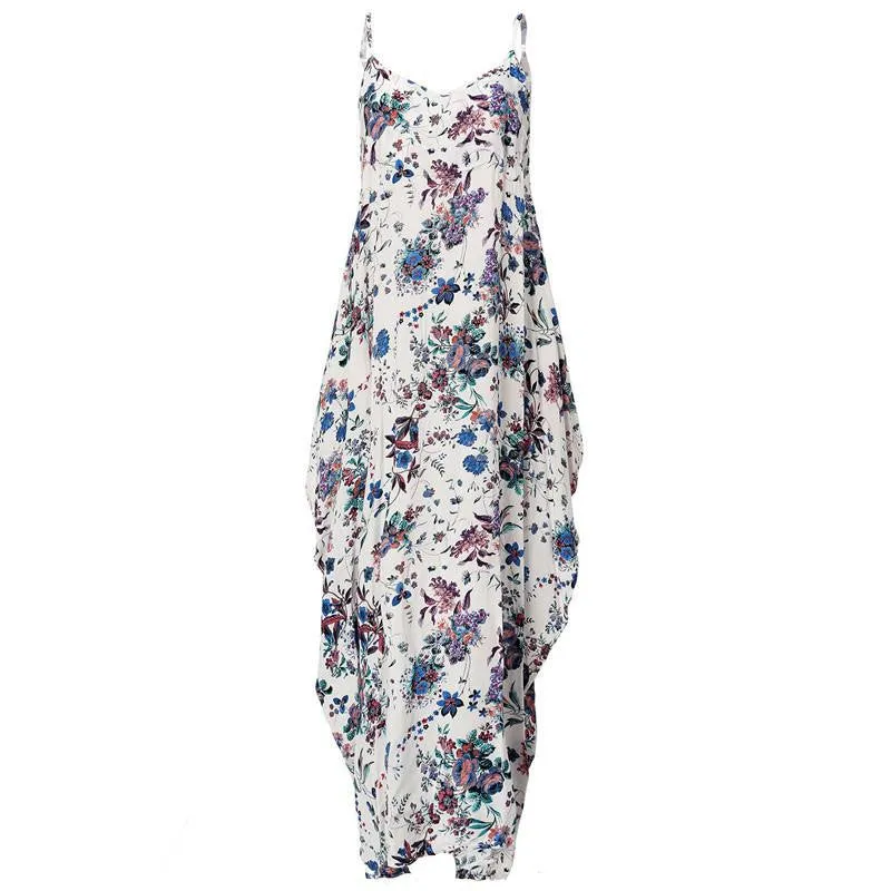 ZANZEA Boho Long Dress Women's Spaghetti Strap Backless Floral Print Loose Sleeveless Maxi Beach Dresses Plus Size Vestidos