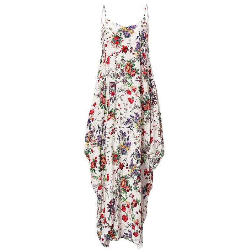 ZANZEA Boho Long Dress Women's Spaghetti Strap Backless Floral Print Loose Sleeveless Maxi Beach Dresses Plus Size Vestidos