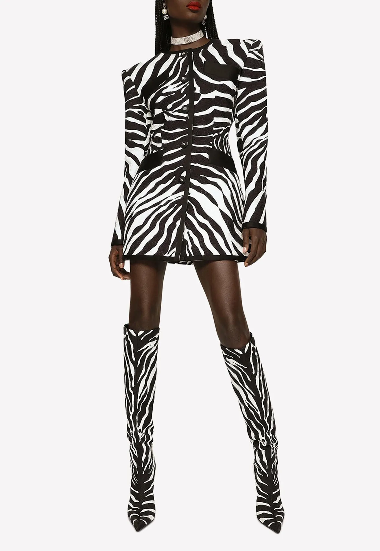 Zebra Print Jacquard Brocade Blazer