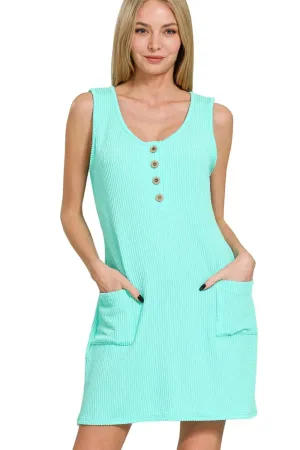 Zenana Corded Rib Sleeveless Tank Mini Dress With Pockets