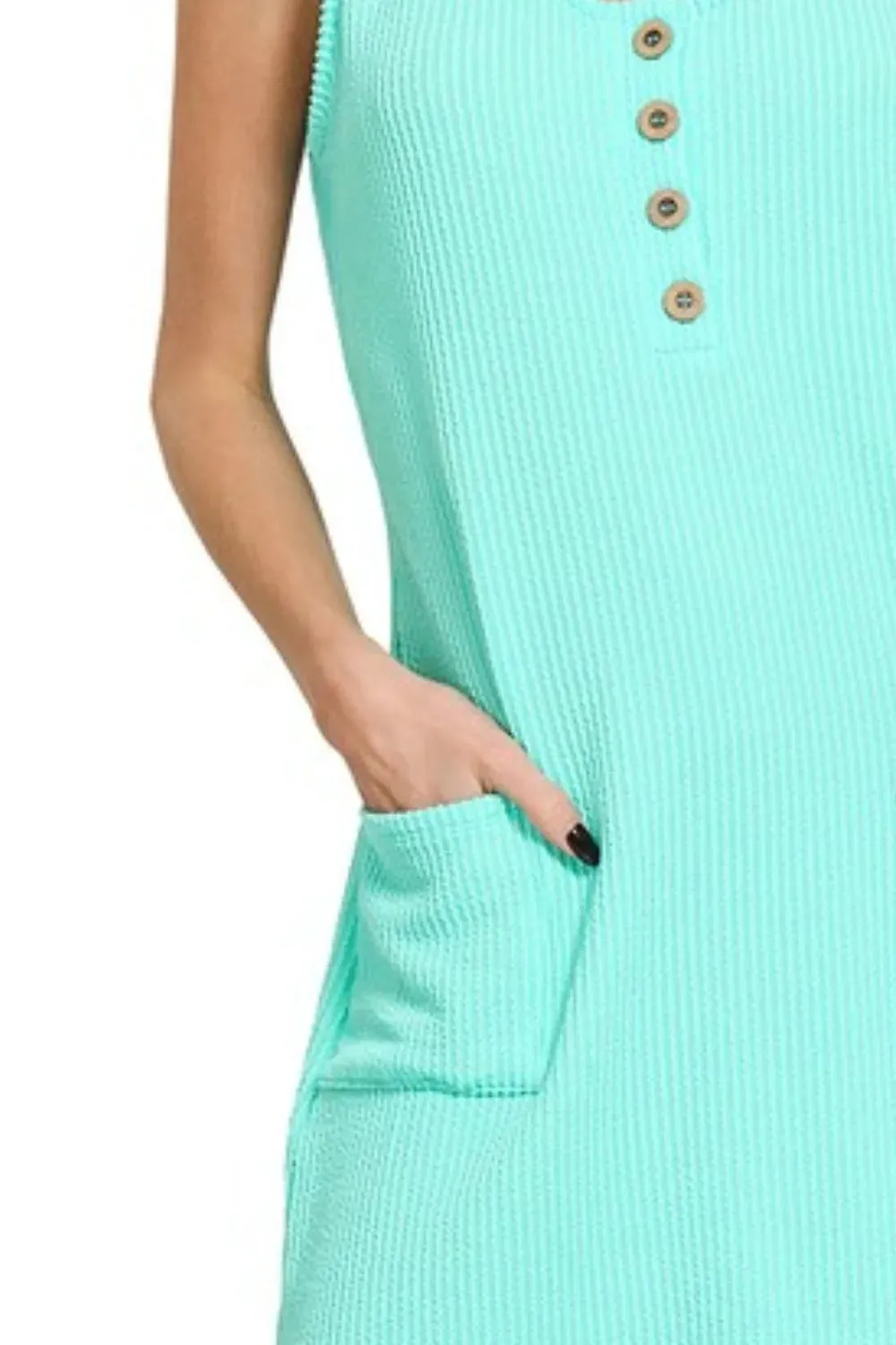 Zenana Corded Rib Sleeveless Tank Mini Dress With Pockets